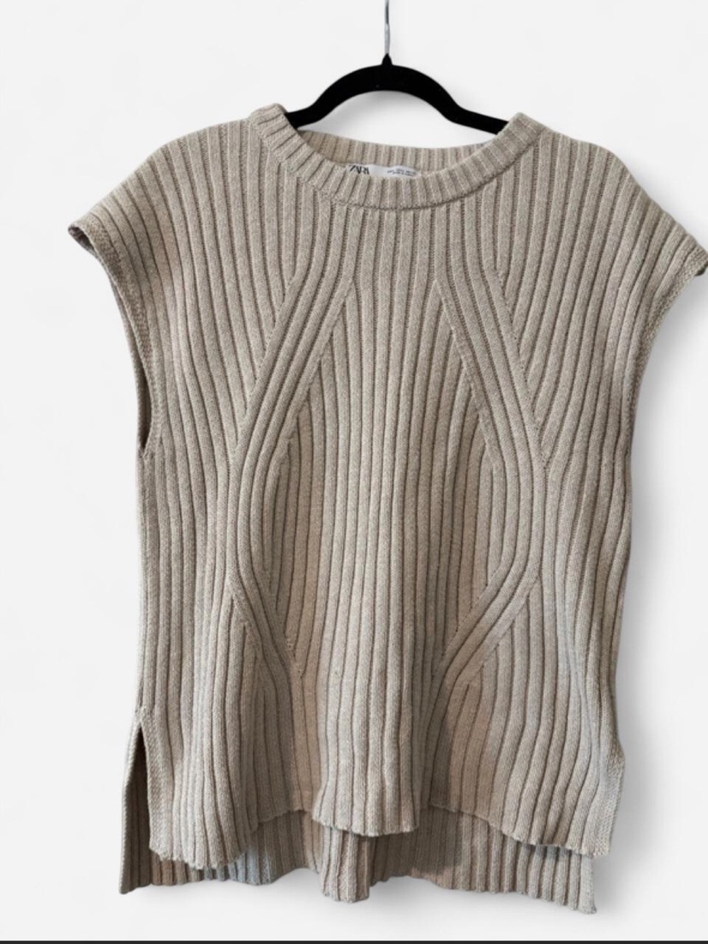 Zara Ribbed Sleeveless Knit Sweater Vest - Beige